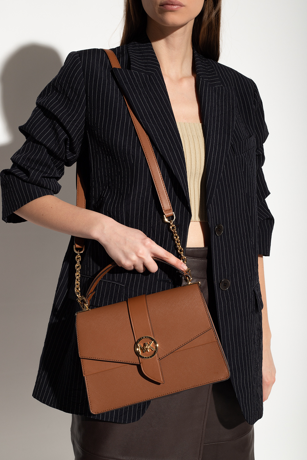 SchaferandweinerShops Canada Brown Greenwich Medium shoulder bag bow Michael Michael Kors square shape shoulder bag